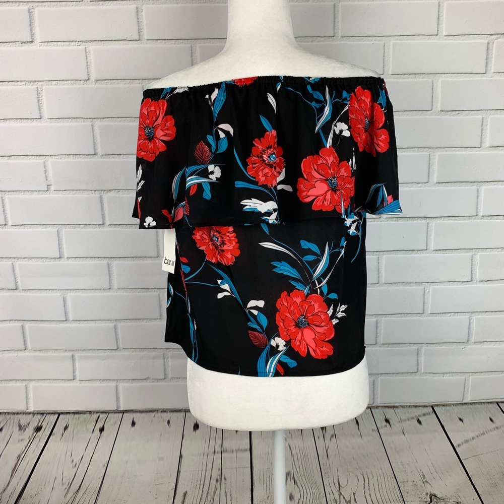 🔥BAR III🔥OFF-THE/SHOULDER BLOUSE BLACK ROYAL GARDEN FLORAL PRINT TOP XS NWT - Picture 5 of 5